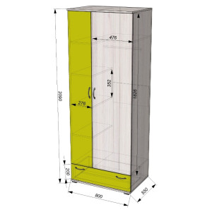 Шкаф для одежды из набора мебели "Глобус-1" (шкаф) 0,8 м. (венге тёмный-сосна выбеленная)
