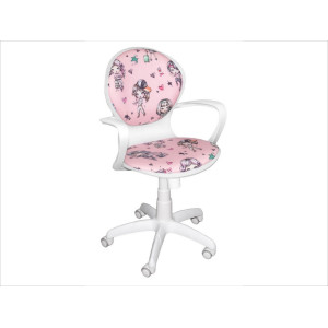 Кресло компьютерное "Варна" ВМ материал ткань "Девочка розовая", пластик белый.