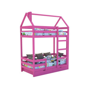 Кровать-домик «SCANDI» Двухъярусная Розовый