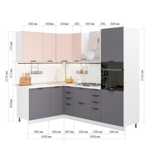 Модульная кухня Норд 1,6х2,4 м белый/софт какао-софт смок