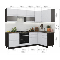 Модульная кухня Бруклин 2,4*1,4 м венге/бетон белый