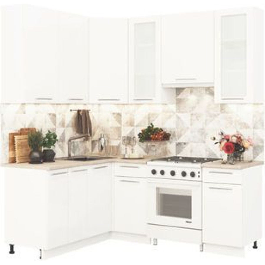 Кухонный гарнитур Олива 1,6м на 2м Глянец белый